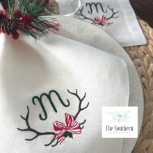 Load image into Gallery viewer, Christmas Antler Monogrammed Luncheon, Dinner &amp; Cocktail Napkins
