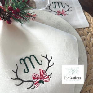 Christmas Antler Monogrammed Luncheon, Dinner & Cocktail Napkins