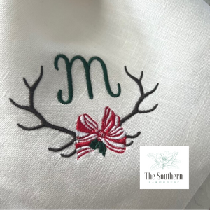 Christmas Antler Monogrammed Luncheon, Dinner & Cocktail Napkins