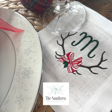 Load image into Gallery viewer, Christmas Antler Monogrammed Luncheon, Dinner &amp; Cocktail Napkins
