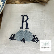 Load image into Gallery viewer, Set of 4 Embroidered Cocktail Napkins - Coral &amp; Seashell Monogram
