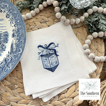 Load image into Gallery viewer, Set of 4 Embroidered Holiday Cocktail Napkins - Hanukkah Dreidel
