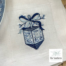 Load image into Gallery viewer, Set of 4 Embroidered Holiday Cocktail Napkins - Hanukkah Dreidel

