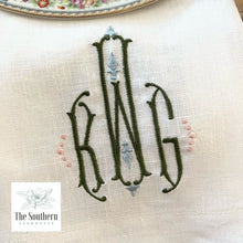 Load image into Gallery viewer, Exquisite Three Letter Monogrammed Luncheon, Dinner &amp; Cocktail Napkins
