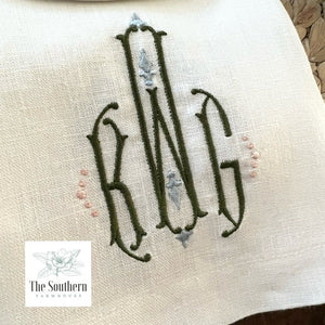 Exquisite Three Letter Monogrammed Luncheon, Dinner & Cocktail Napkins