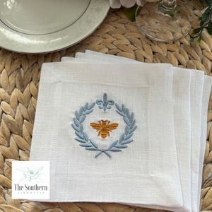 Set of 4 Embroidered Cocktail Napkins - French Bee