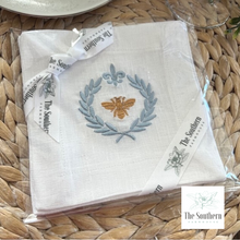 Load image into Gallery viewer, Set of 4 Embroidered Cocktail Napkins - French Bee
