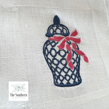 Load image into Gallery viewer, Set of 4 Embroidered Cocktail Napkins - Ginger Jar with Bow
