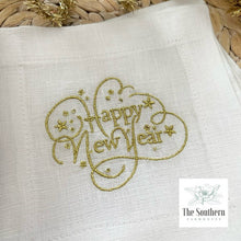 Load image into Gallery viewer, Set of 4 Embroidered Holiday Cocktail Napkins - Happy New Year!
