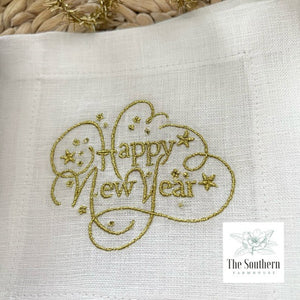 Set of 4 Embroidered Holiday Cocktail Napkins - Happy New Year!