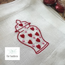 Load image into Gallery viewer, Set of 4 Embroidered Cocktail Napkins - Heart Ginger Jar

