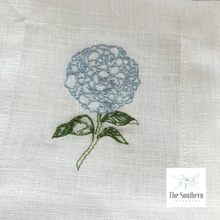 Load image into Gallery viewer, Set of 4 Embroidered Cocktail Napkins - Blue Hydrangea
