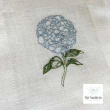 Load image into Gallery viewer, Set of 4 Embroidered Cocktail Napkins - Blue Hydrangea
