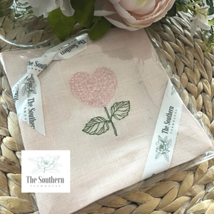 Set of 4 Embroidered Cocktail Napkins - Heart Hydrangea