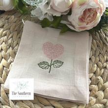 Load image into Gallery viewer, Set of 4 Embroidered Cocktail Napkins - Heart Hydrangea
