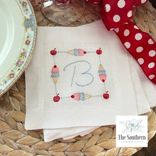 Load image into Gallery viewer, Set of 4 Embroidered Cocktail Napkins - Ice Cream Cone Monogram
