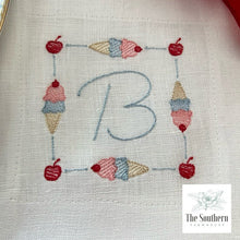 Load image into Gallery viewer, Set of 4 Embroidered Cocktail Napkins - Ice Cream Cone Monogram
