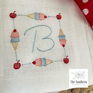 Set of 4 Embroidered Cocktail Napkins - Ice Cream Cone Monogram