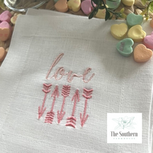 Load image into Gallery viewer, Set of 4 Embroidered Cocktail Napkins - Love Arrows
