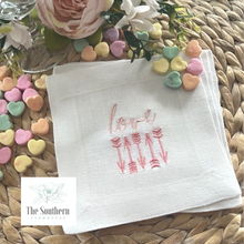 Load image into Gallery viewer, Set of 4 Embroidered Cocktail Napkins - Love Arrows
