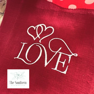 Set of 4 Embroidered Cocktail Napkins - Love & hearts