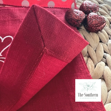 Load image into Gallery viewer, Set of 4 Embroidered Cocktail Napkins - Love &amp; hearts
