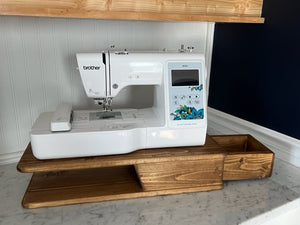 Solid Wood Embroidery or Sewing Machine Riser With Drawer - Free Arm Stand For Sewing/Embroidery Machines