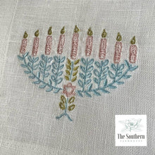 Load image into Gallery viewer, Set of 4 Embroidered Holiday Cocktail Napkins - Menorah for Hanukkah
