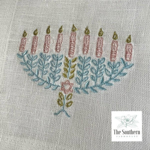 Set of 4 Embroidered Holiday Cocktail Napkins - Menorah for Hanukkah
