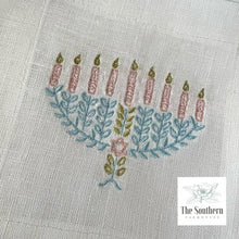 Load image into Gallery viewer, Set of 4 Embroidered Holiday Cocktail Napkins - Menorah for Hanukkah
