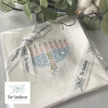 Load image into Gallery viewer, Set of 4 Embroidered Holiday Cocktail Napkins - Menorah for Hanukkah
