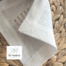 Load image into Gallery viewer, Set of 4 Embroidered Holiday Cocktail Napkins - Menorah for Hanukkah
