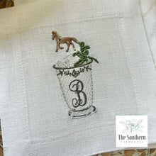 Load image into Gallery viewer, Set of 4 Embroidered Cocktail Napkins - Mint Julep Monogram
