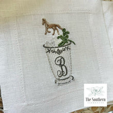 Load image into Gallery viewer, Set of 4 Embroidered Cocktail Napkins - Mint Julep Monogram
