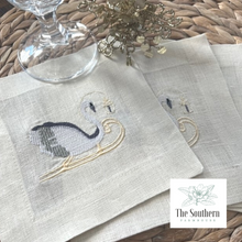 Load image into Gallery viewer, Set of 4 Embroidered Christmas Cocktail Napkins - Nutcracker Swan
