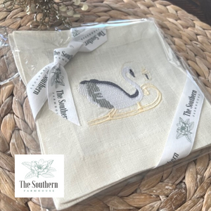 Set of 4 Embroidered Christmas Cocktail Napkins - Nutcracker Swan