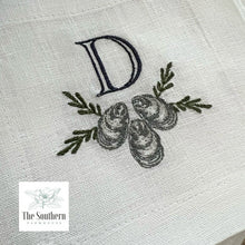 Load image into Gallery viewer, Set of 4 Embroidered Cocktail Napkins - Oyster Shells Monogram
