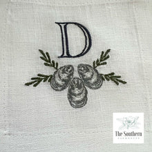 Load image into Gallery viewer, Set of 4 Embroidered Cocktail Napkins - Oyster Shells Monogram
