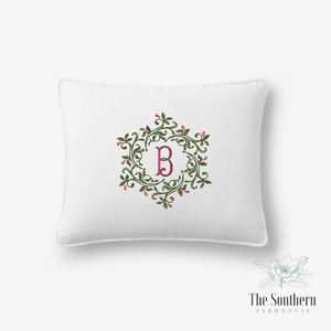 Linen Pillow Cover - Budding Wreath Monogram
