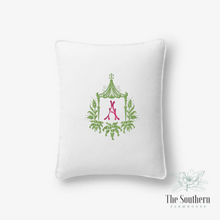 Load image into Gallery viewer, Linen Pillow Cover - Chinoiserie Pagoda Monogram
