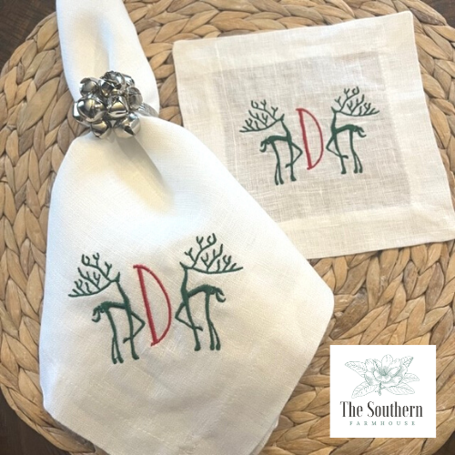 Christmas Reindeer Monogrammed Luncheon, Dinner & Cocktail Napkins