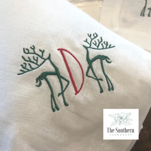 Load image into Gallery viewer, Christmas Reindeer Monogrammed Luncheon, Dinner &amp; Cocktail Napkins

