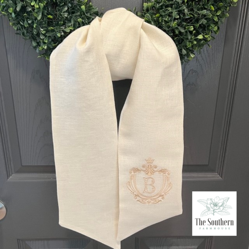 Linen Wreath/Basket Sash - Royal Crest Monogram