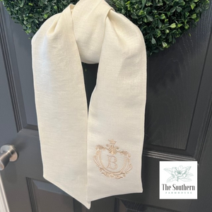 Linen Wreath/Basket Sash - Royal Crest Monogram