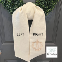 Load image into Gallery viewer, Linen Wreath/Basket Sash - Royal Crest Monogram
