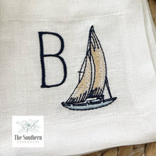Load image into Gallery viewer, Set of 4 Embroidered Cocktail Napkins - Sailboat Monogram
