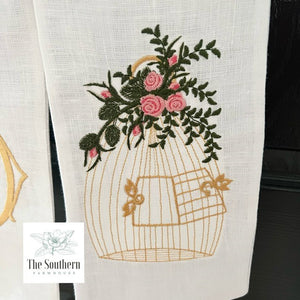 Linen Wreath/Basket Sash - Floral Birdcage with Monogram