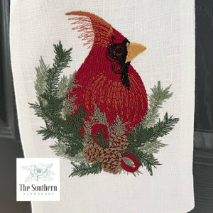 Linen Wreath/Basket Sash - Christmas Cardinal