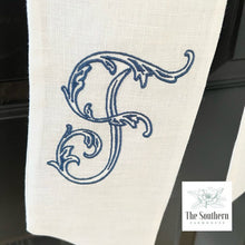 Load image into Gallery viewer, Linen Wreath/Basket Sash - Blue Willow Vase with Monogram
