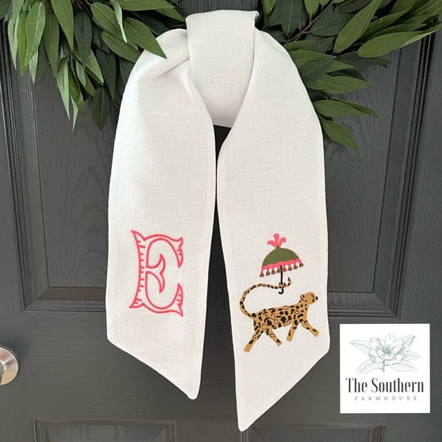 Linen Wreath/Basket Sash - Chinoiserie Cheetah